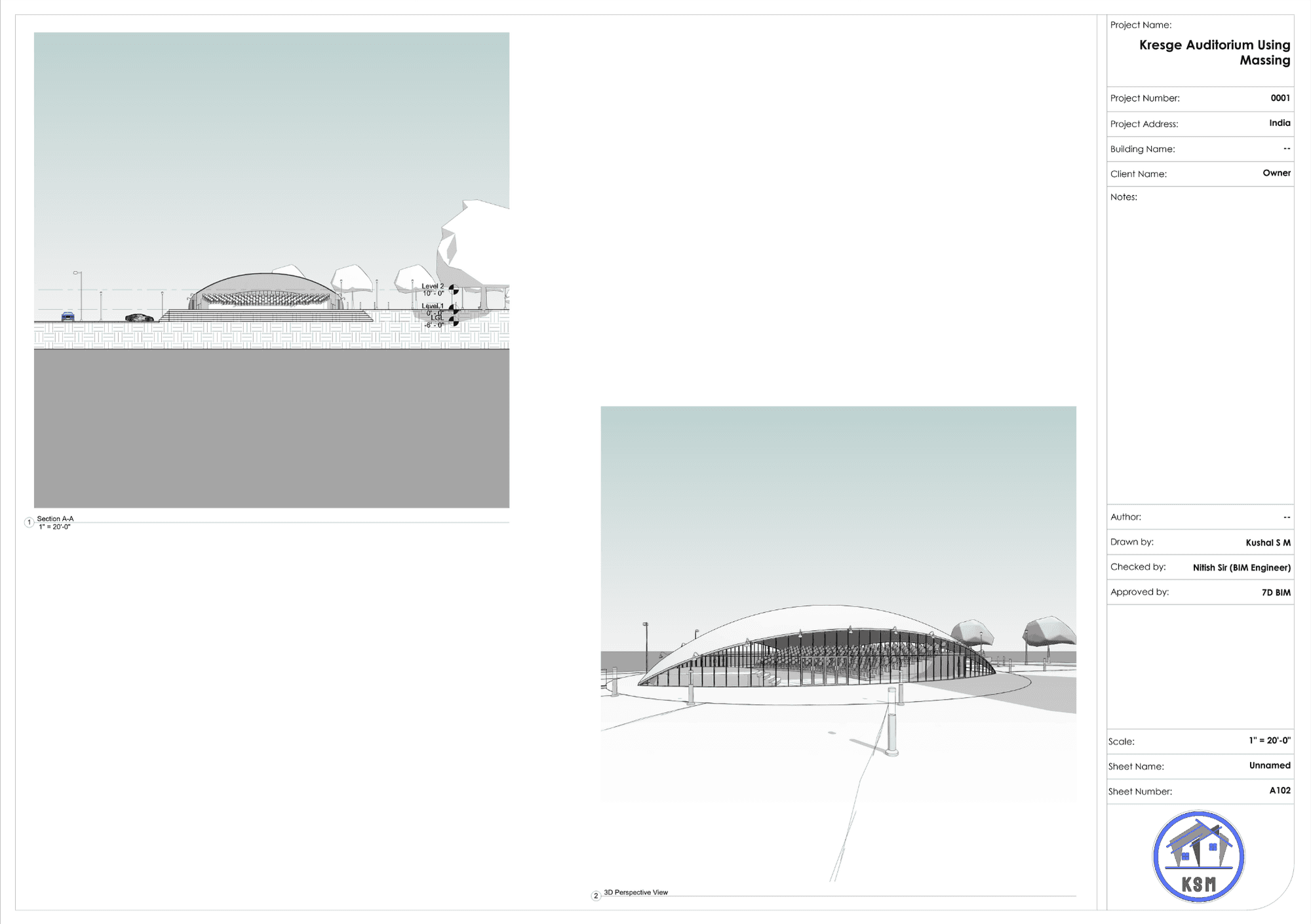 Kresge Auditorium – Section & 3D Perspective View (Revit)
